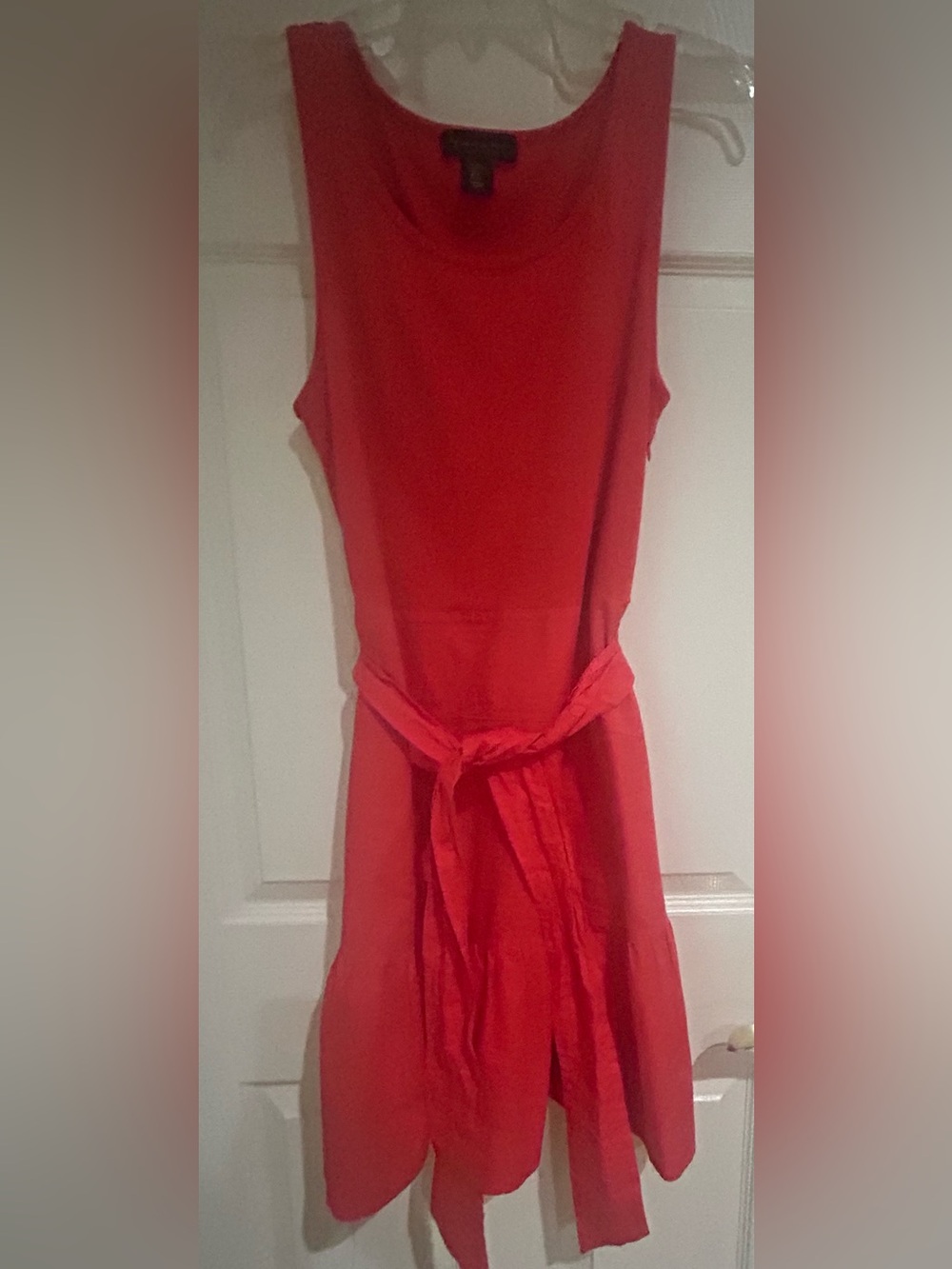 Tahari Vibrant Red Sleeveless Tie-Waist Casual Dress